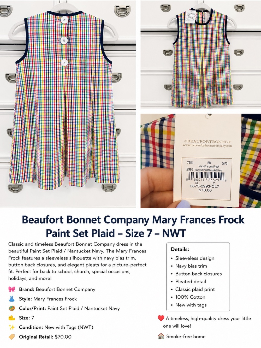 The Beaufort Bonnet Mary Frances Frock in Paint Set Plaid